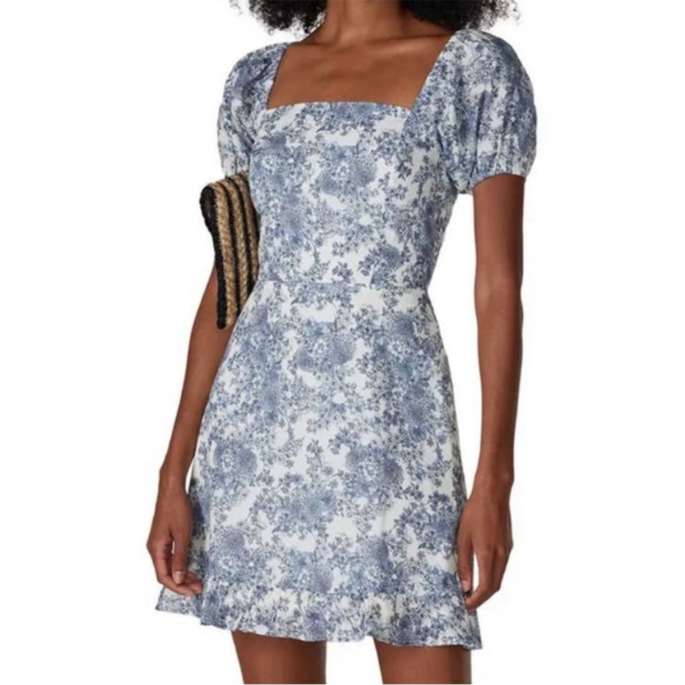 Louna Blue Floral Puff Sleeve Mini Dress XS